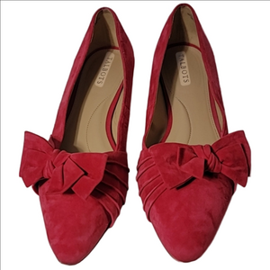 TALBOTS "EDISON" Red Suede Bow Flats Festive Holiday Christmas Valentines Sz 10